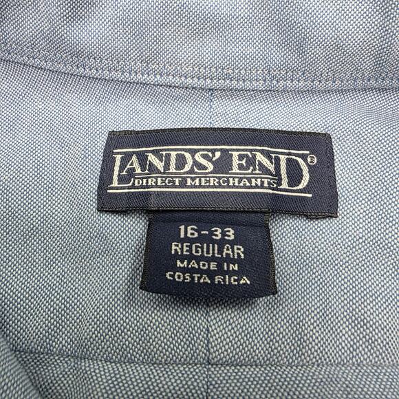 Vintage Lands End Shirt Mens 16 Blue Oxford Cloth Button Down Cotton Long Sleeve - Picture 2 of 16